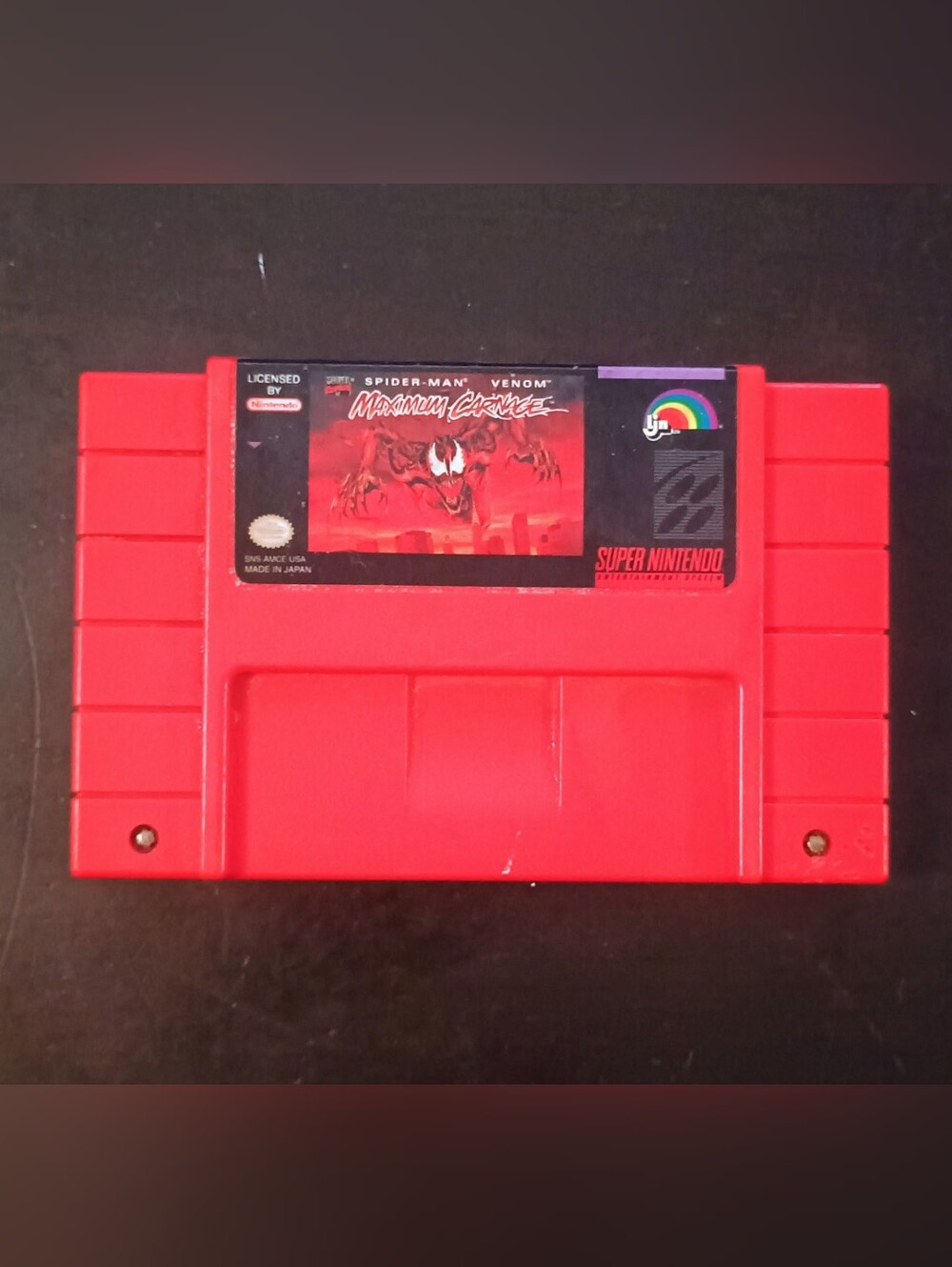 SNES Spider-Man And Venom Maximum Carnage Rare Red Cartridge